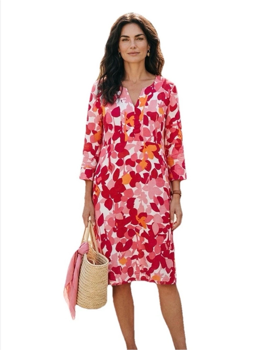 Boden Pink Linen Leaf Print Tunic Dress